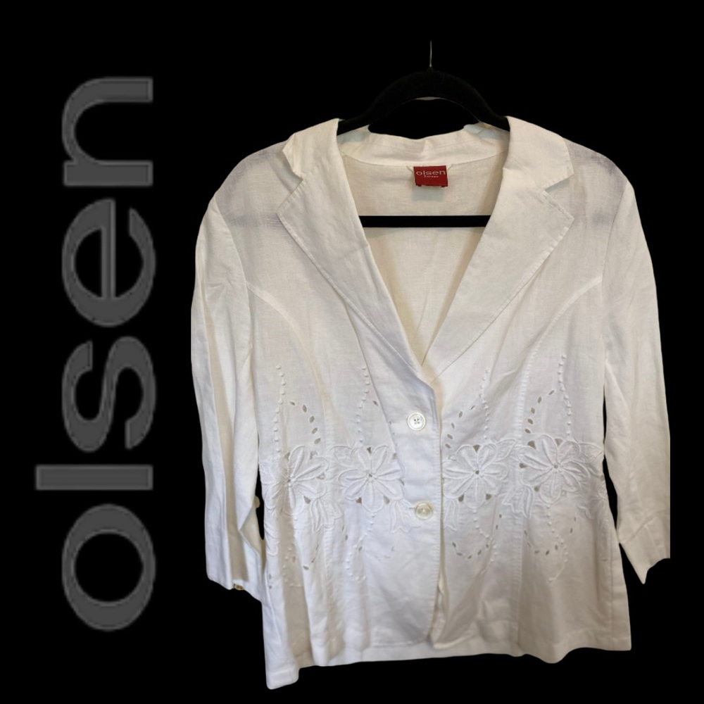 Olsen White Flowered Embroidered Jacket